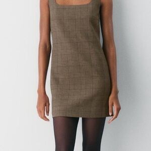 Babaton Brown Plaid Square-Neck Mini Dress